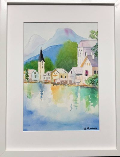 Watercolour of a mountain lake