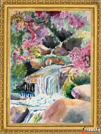 A painting of a waterfall
